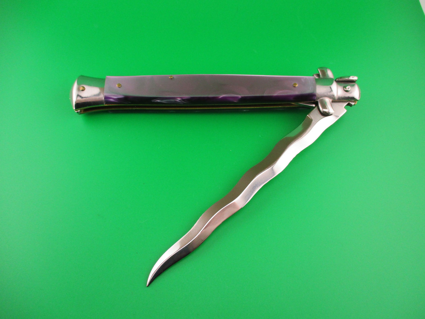 STILETTO ITALY 33cm Italian Stiletto KRIS Purple Acrylic Swivel bolster automatic knife