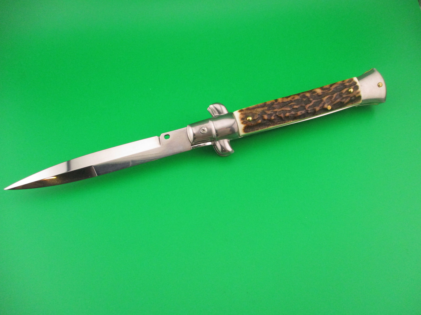 Frank B 23cm Italian 9 inch Stag swivel bolster automatic knife