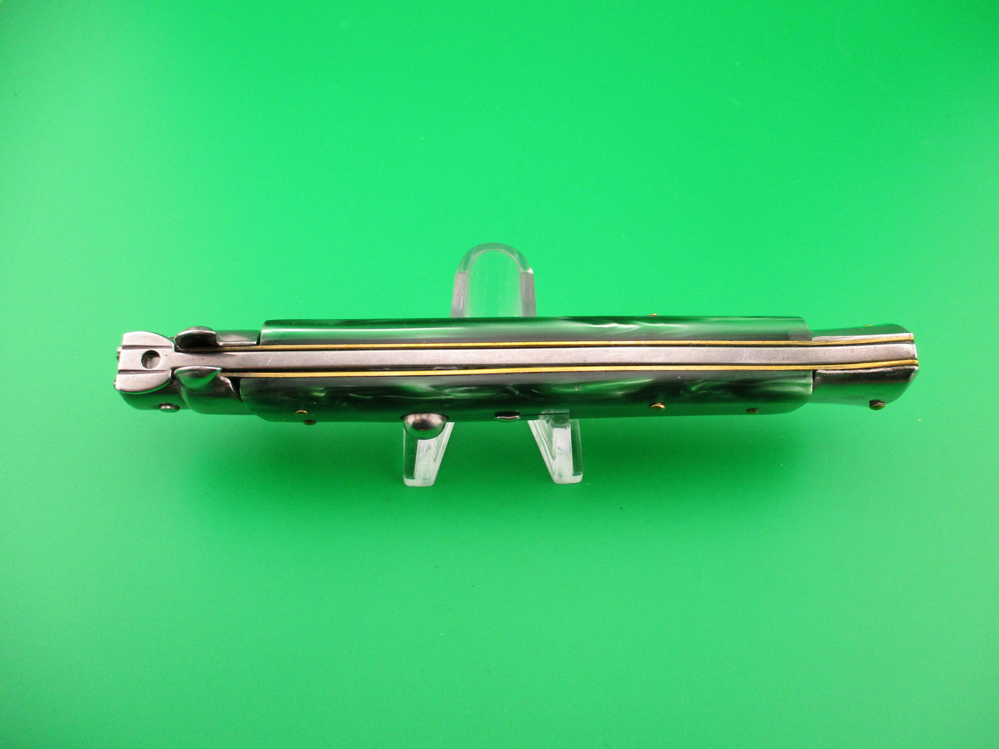 ROSTFREI 28cm Italian Stiletto swivel bolster Green acrylic automatic knife