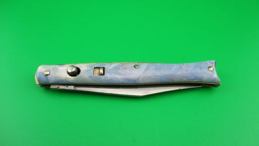 Edgemaster Fishtail Blue White Pink swirl 1950s vintage switchblade