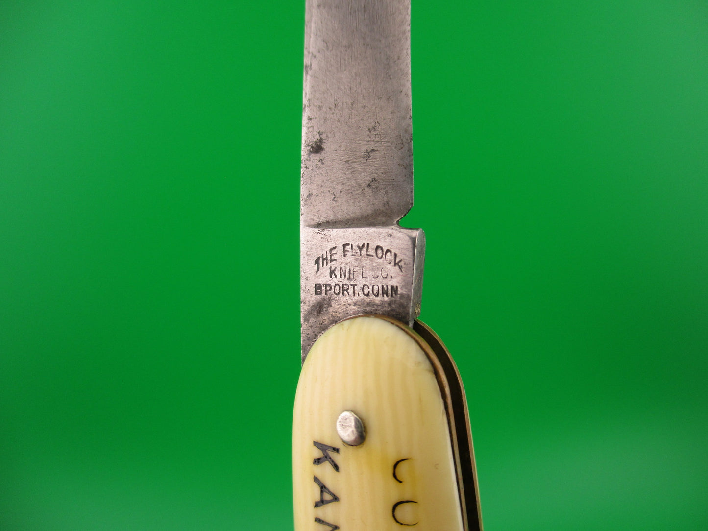 Flylock Double Ivory Celluloid Columbian Steel Tank Co automatic knife
