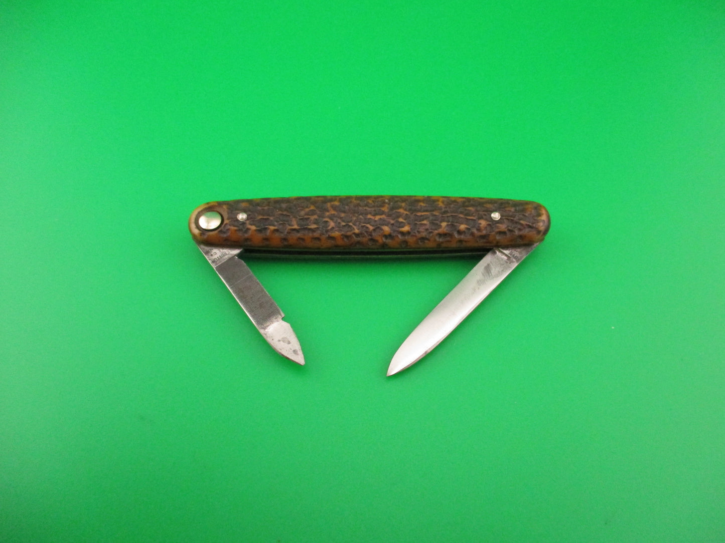 Press Button Knife Co Medium double bone switchblade knife model 100 w file blade