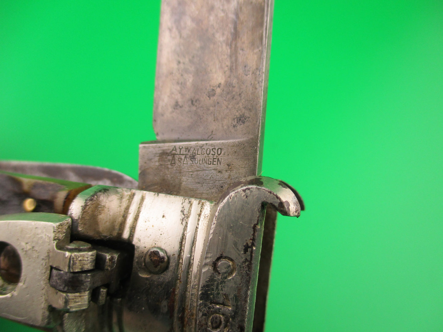 A W ALCOSO SOLINGEN 20cm German Shell Puller 2 Blade Stag Lever automatic knife