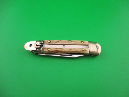 Hubertus 8cm West German Lever Liliput Stag vintage automatic knife
