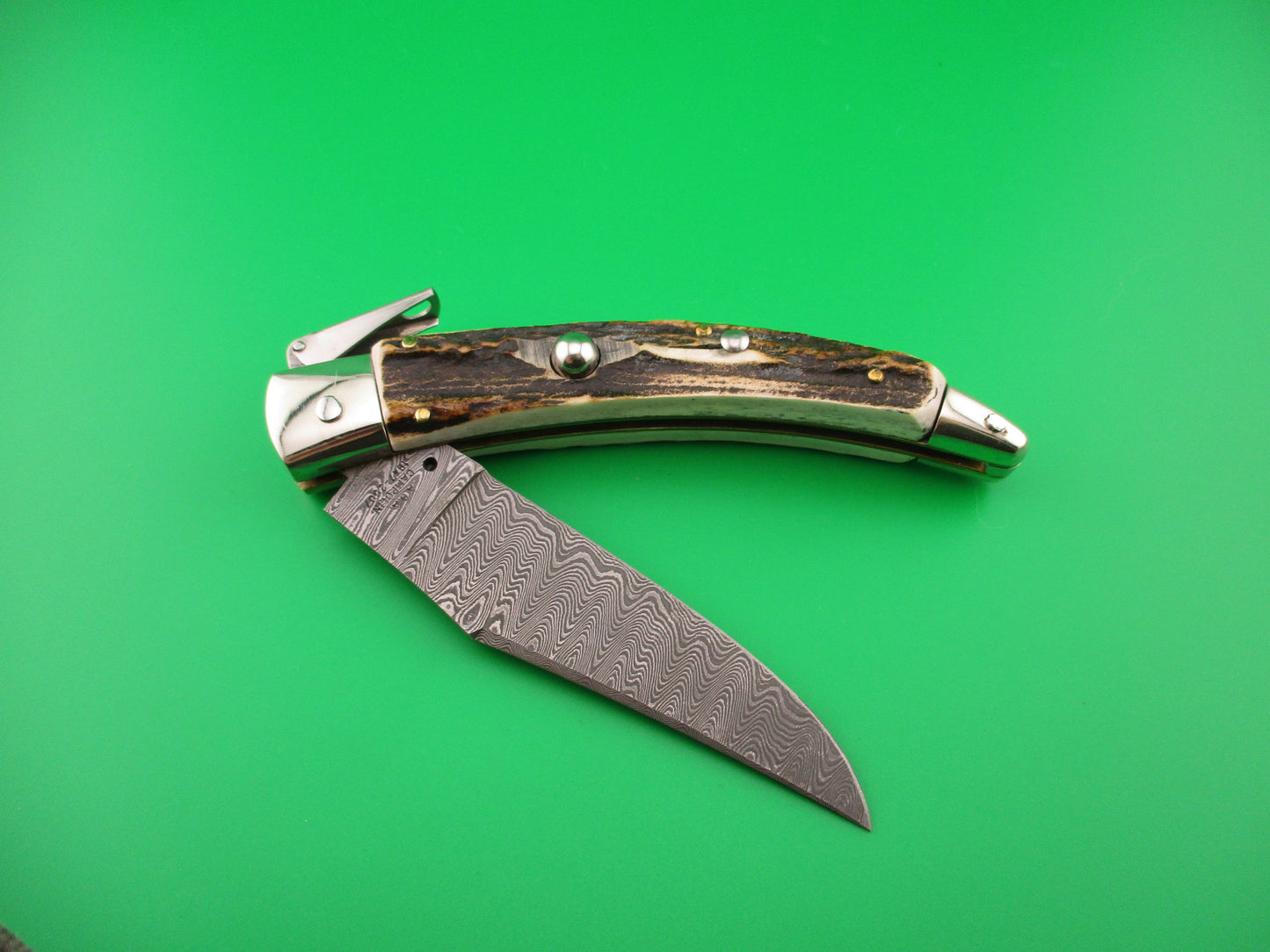 AGA CAMPOLIN 23cm Italian Catalana Fulcrum Stag Damascus Pascotto switchblade