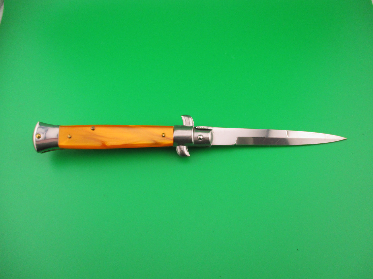 ITALY STAINLESS 22cm Italian Swivel bolster Orange Acrylic vintage automatic knife