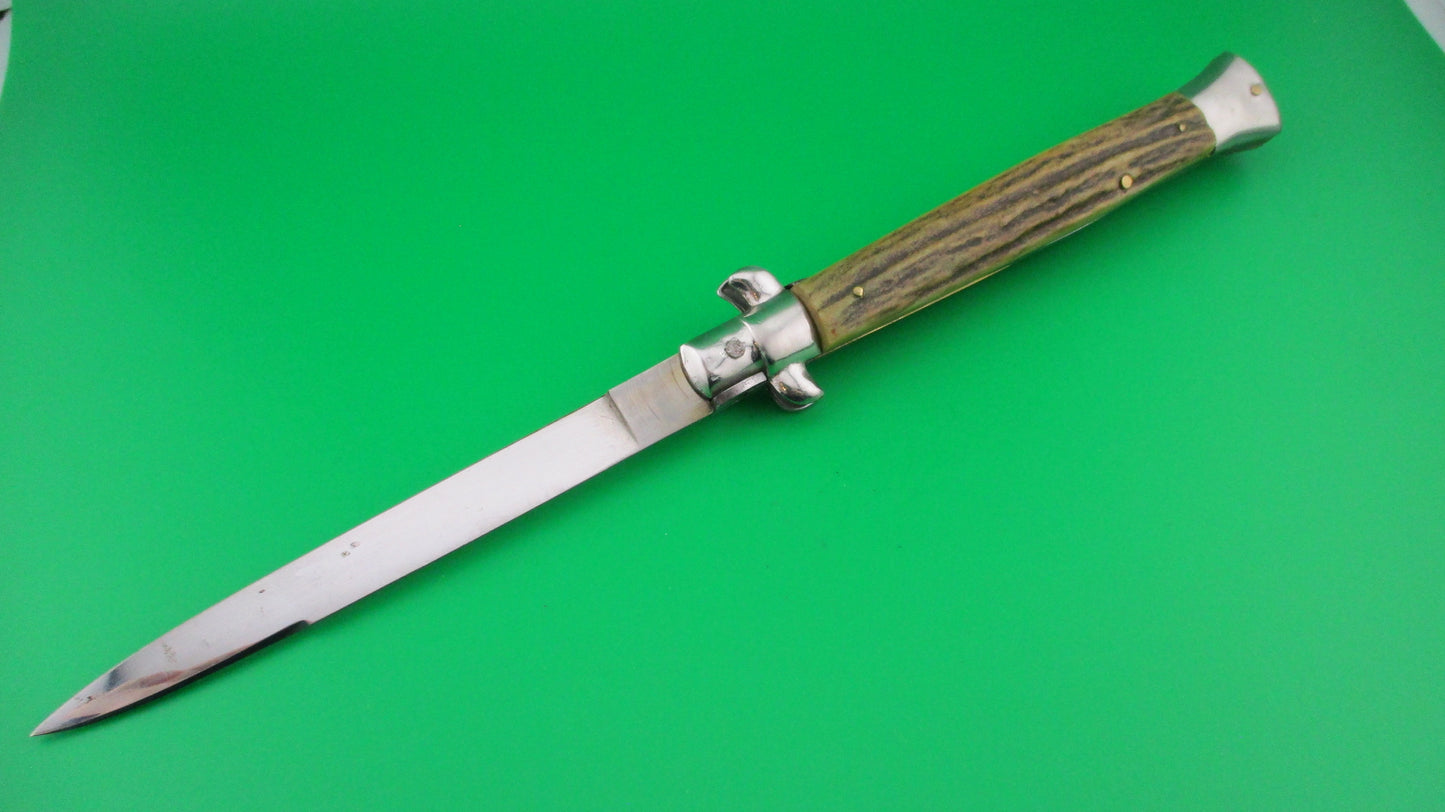 35MP INOX 28cm Italian Stiletto swivel bolster vintage Stag automatic knife