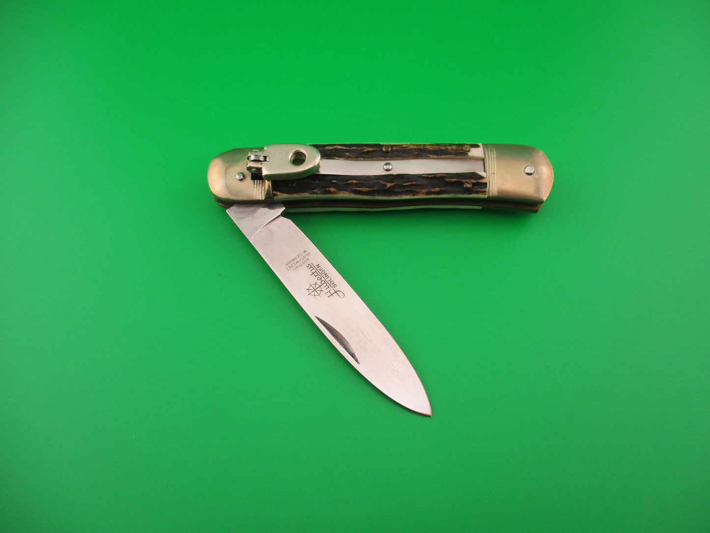 Hubertus SOLINGEN 11cm West German Lever Stag Camper automatic knife