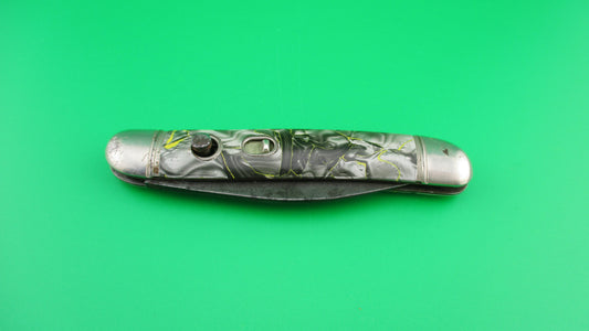 Hammer Brand Imperial Serpentine Jack Silver pearl Yellow streaks switchblade knife