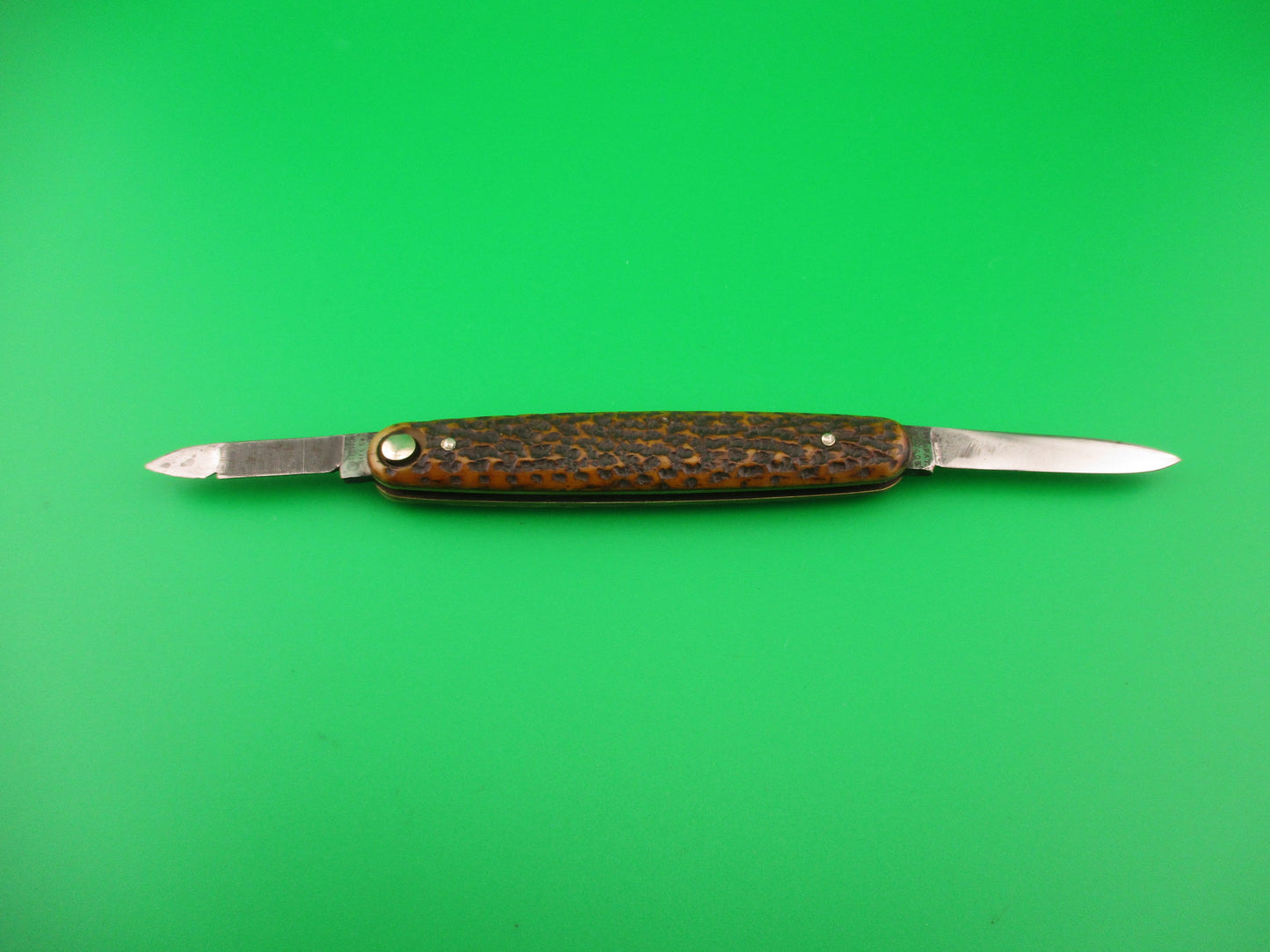 Press Button Knife Co Medium double bone switchblade knife model 100 w file blade