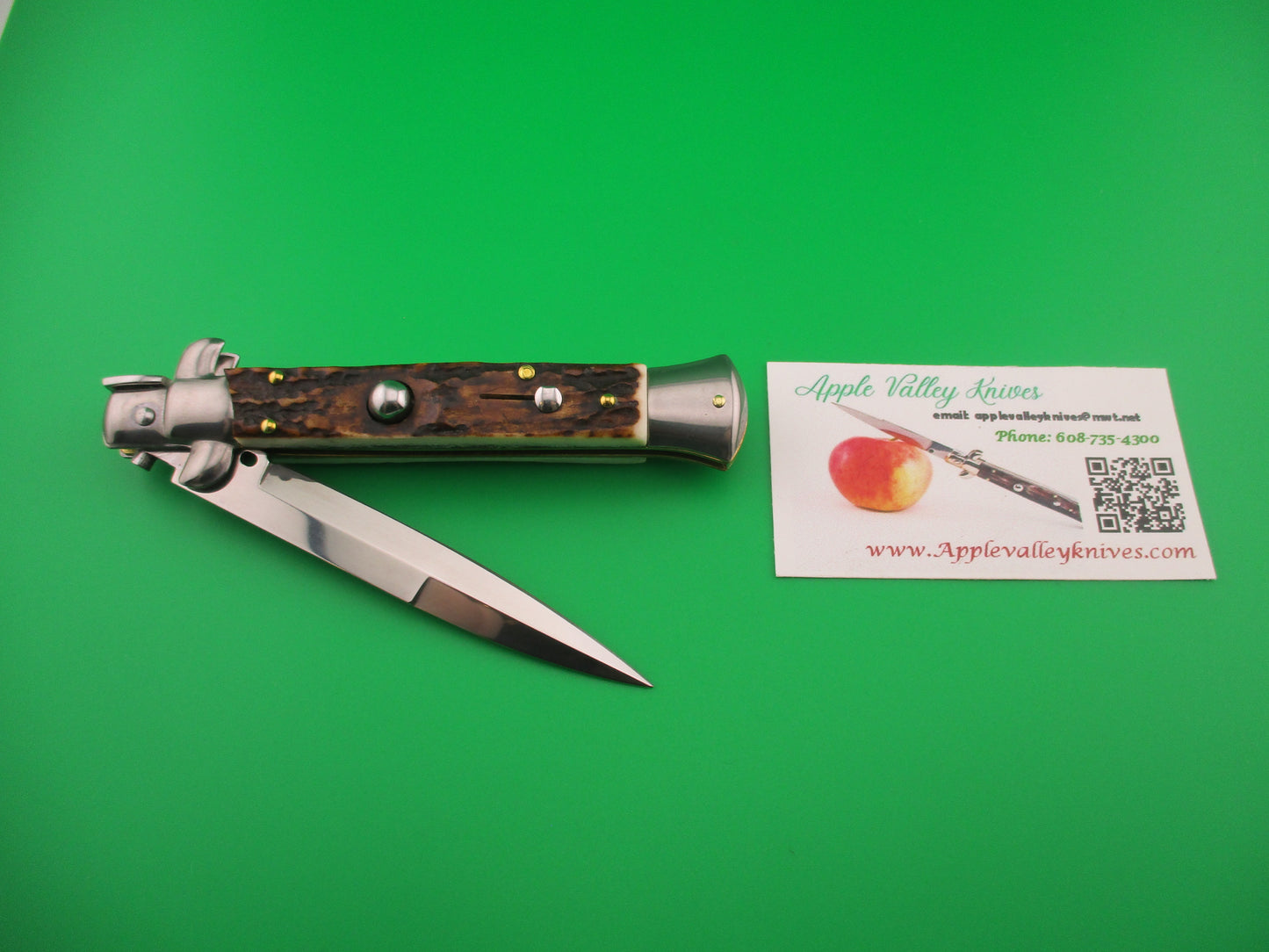 Frank B 23cm Italian 9 inch Stag swivel bolster automatic knife
