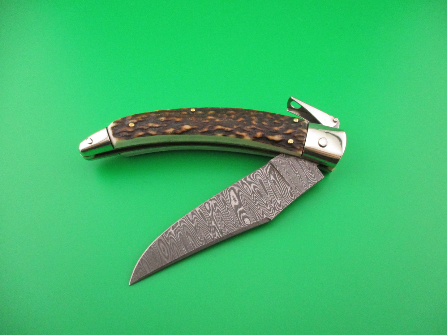 AGA CAMPOLIN 23cm Italian Catalana Fulcrum Stag Damascus Pascotto switchblade