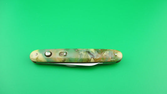 Schrade Cut Co Medium double Green & Cream celluloid switchblade knife