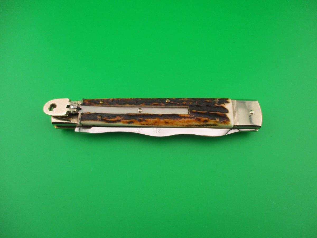 Hubertus 14cm German 10 inch open Slimline Stag KRIS blade Lever automatic knife