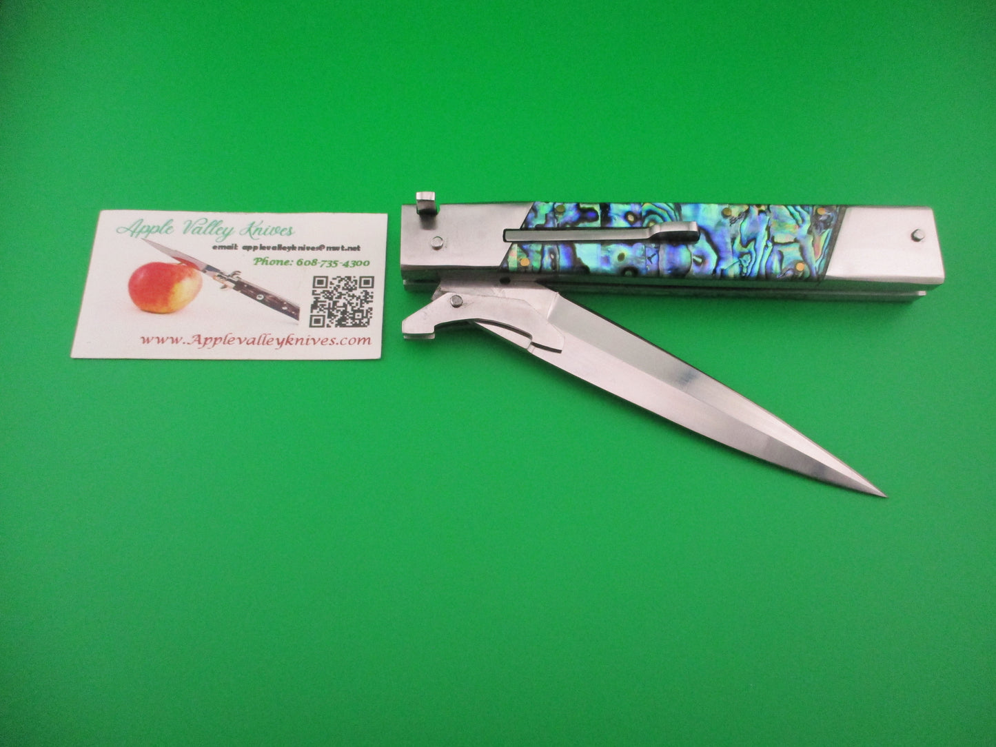 Custom 29cm Abalone Prioletta style Swing Guard Dagger grind Automatic knife