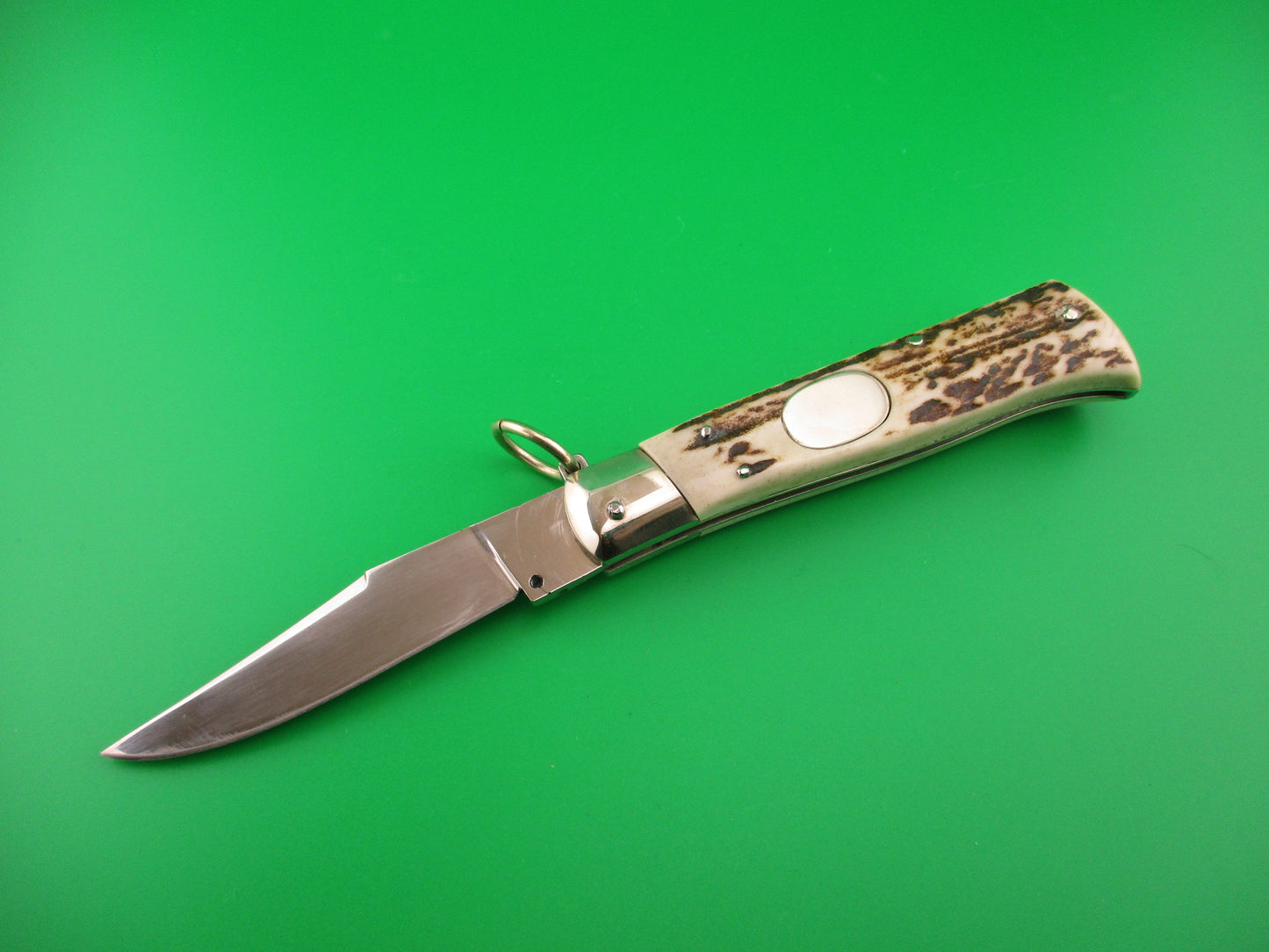Campolin Oval Flush Button 20cm Italian Stag Ring pull automatic knife