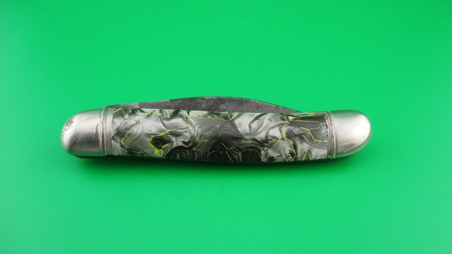 Hammer Brand Imperial Serpentine Jack Silver pearl Yellow streaks switchblade knife