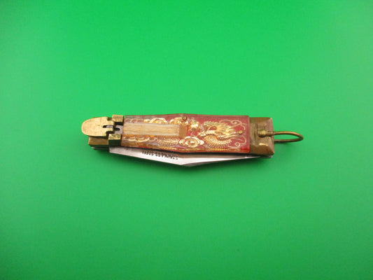 STAINLESS STEEL 16cm Japanese Vintage Bullfighter Red & Gold automatic knife