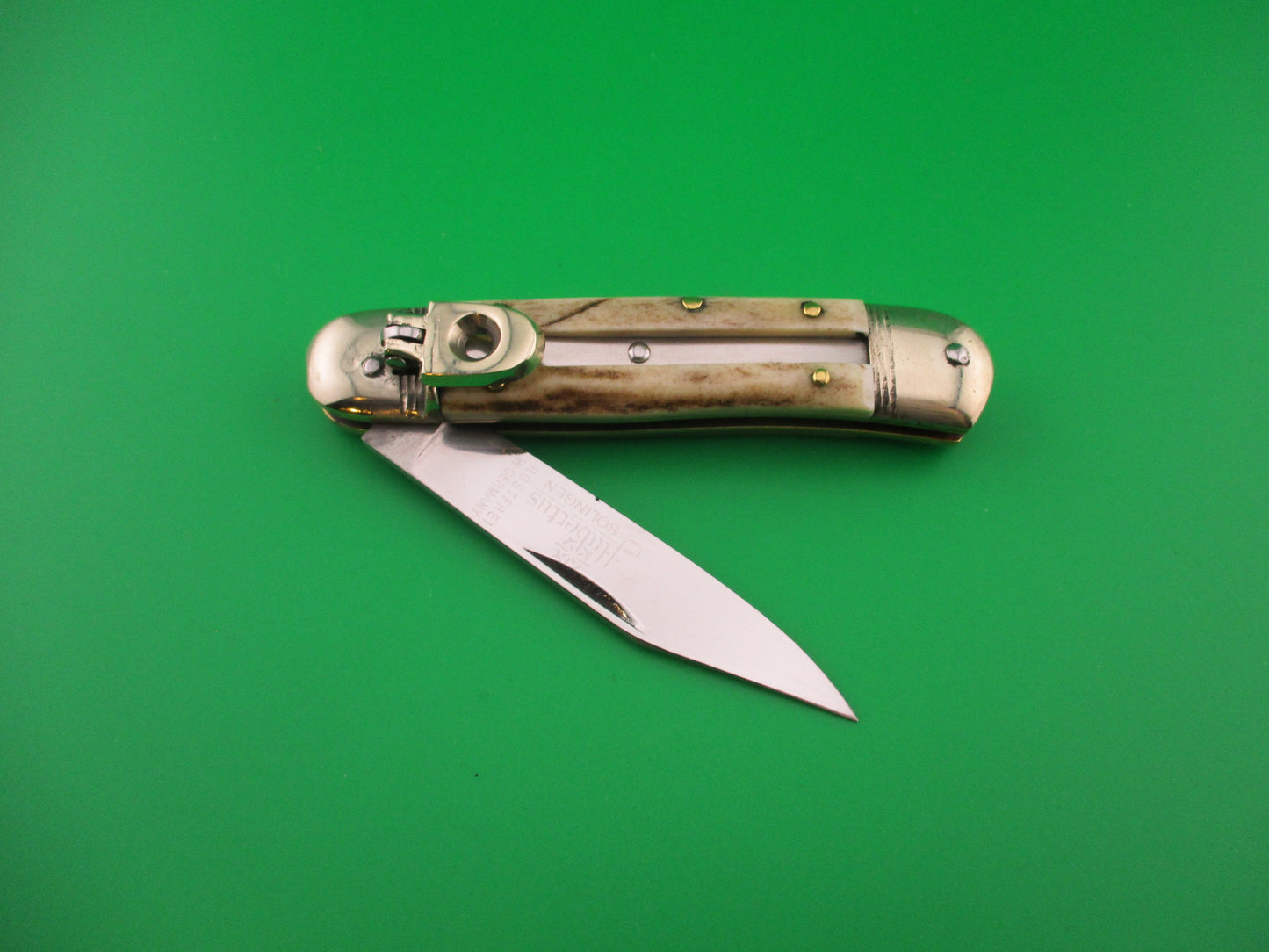Hubertus 8cm West German Lever Liliput Stag vintage automatic knife