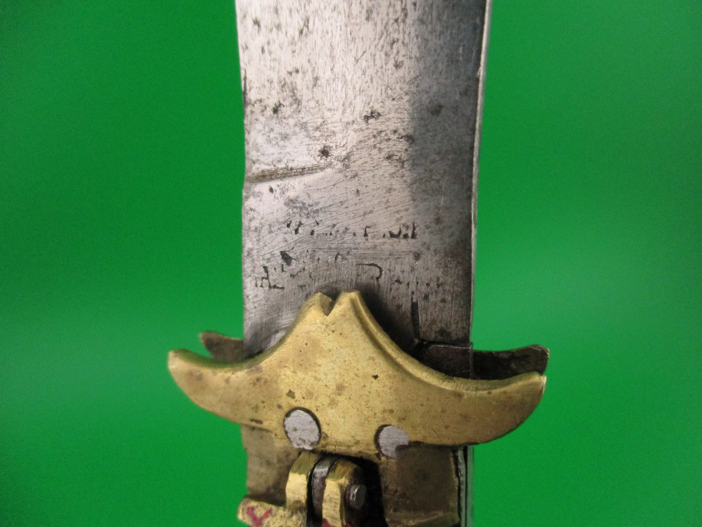 A 19cm Indian Vintage Lever Pagoda Guard Horn handled automatic knife
