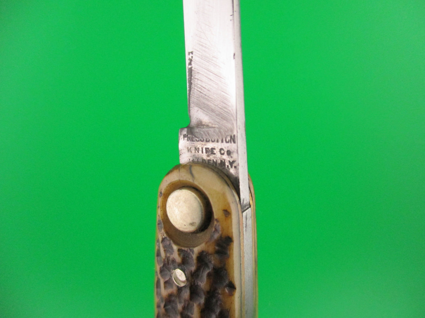 Press Button Knife Co Medium double bone switchblade knife model 100 w file blade