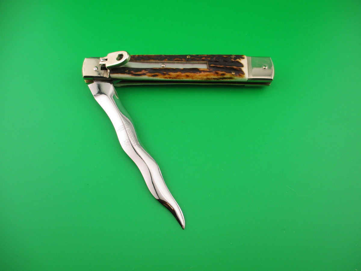 Hubertus 14cm German 10 inch open Slimline Stag KRIS blade Lever automatic knife