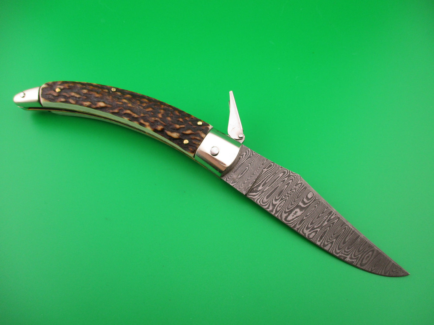 AGA CAMPOLIN 23cm Italian Catalana Fulcrum Stag Damascus Pascotto switchblade
