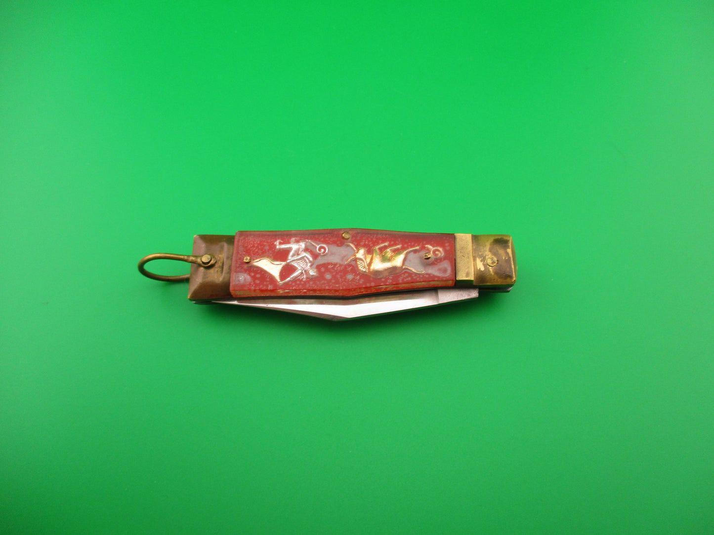 STAINLESS STEEL 16cm Japanese Vintage Bullfighter Red & Gold automatic knife