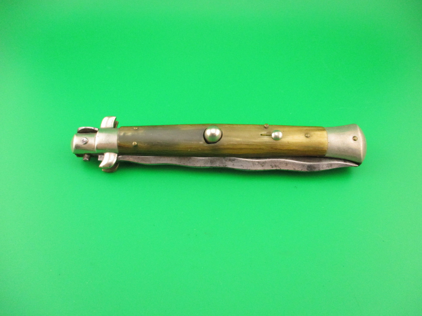 Latama ITALY 28cm Italian Picklock Kris 1950s Cream & Green horn vintage automatic knife