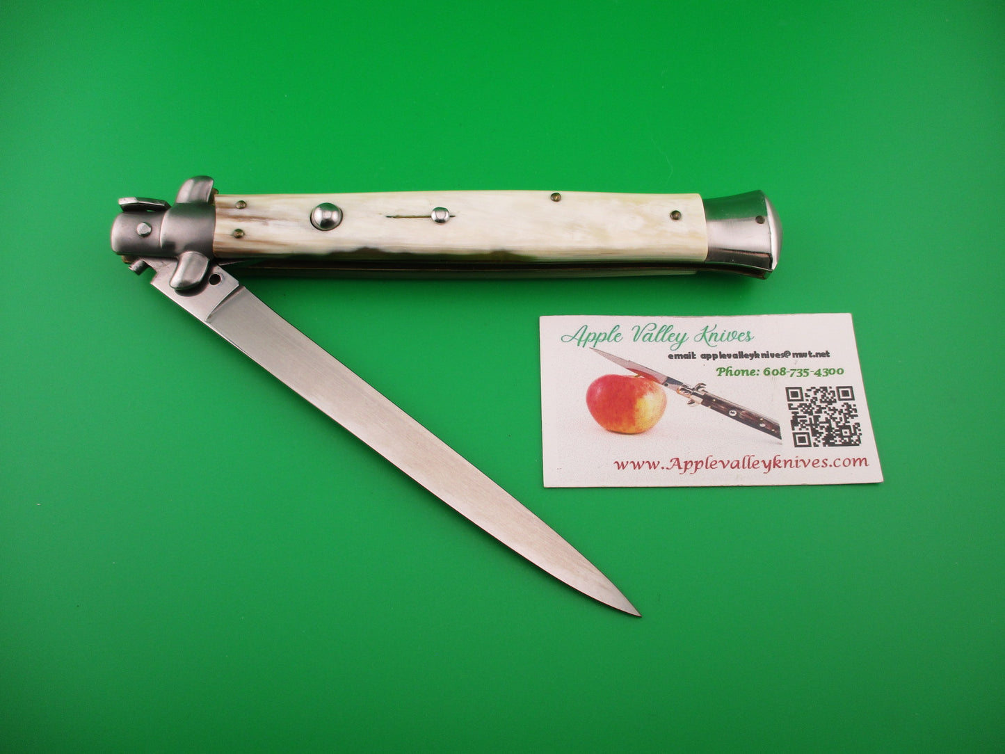 INOX 33cm Italian Stiletto vintage 1980s White horn Swivel bolster automatic knife