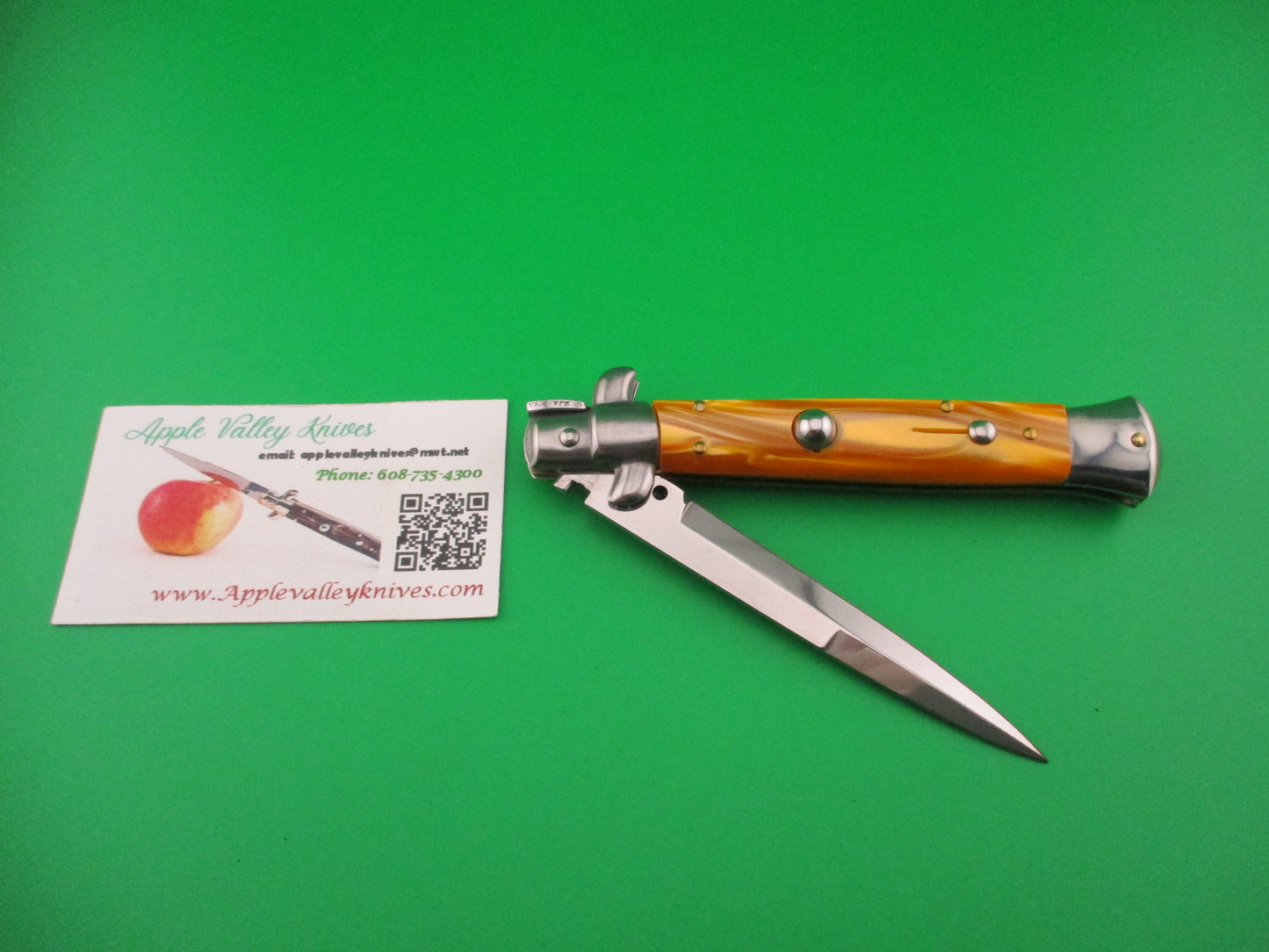 ITALY STAINLESS 22cm Italian Swivel bolster Orange Acrylic vintage automatic knife