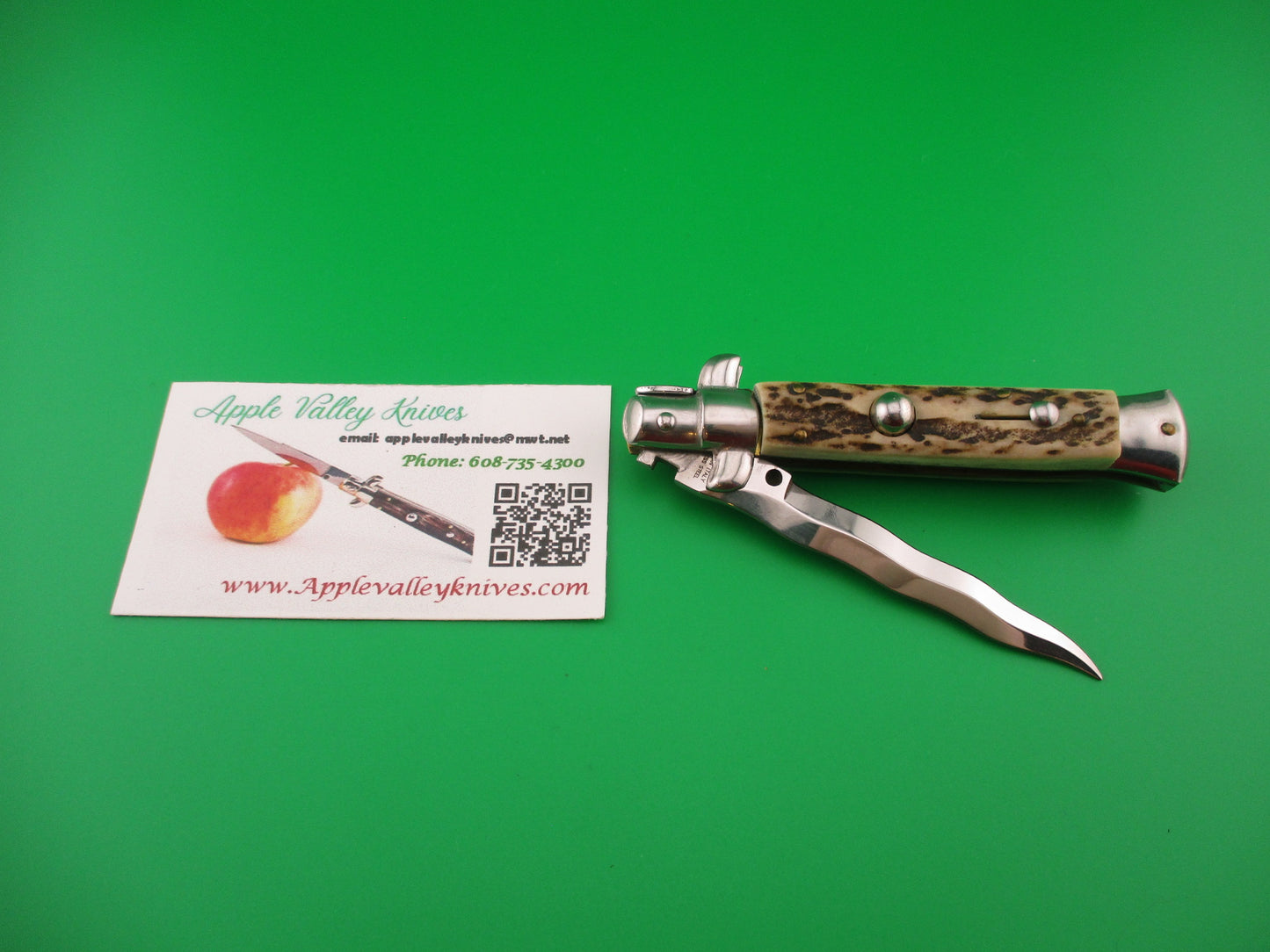 AKC MADE IN ITALY 18cm Italian Stag swivel bolster KRIS blade automatic knife