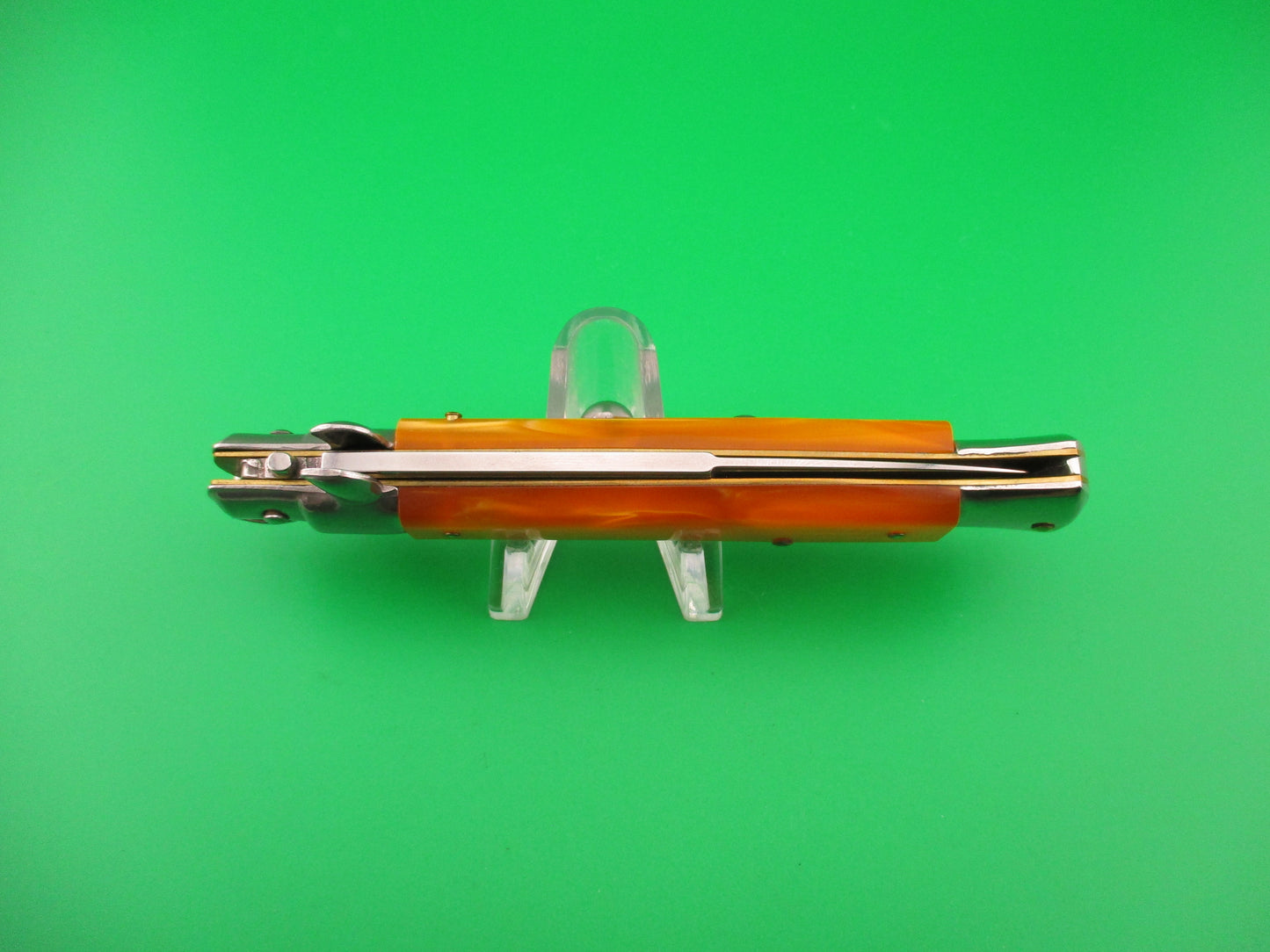 ITALY STAINLESS 22cm Italian Swivel bolster Orange Acrylic vintage automatic knife