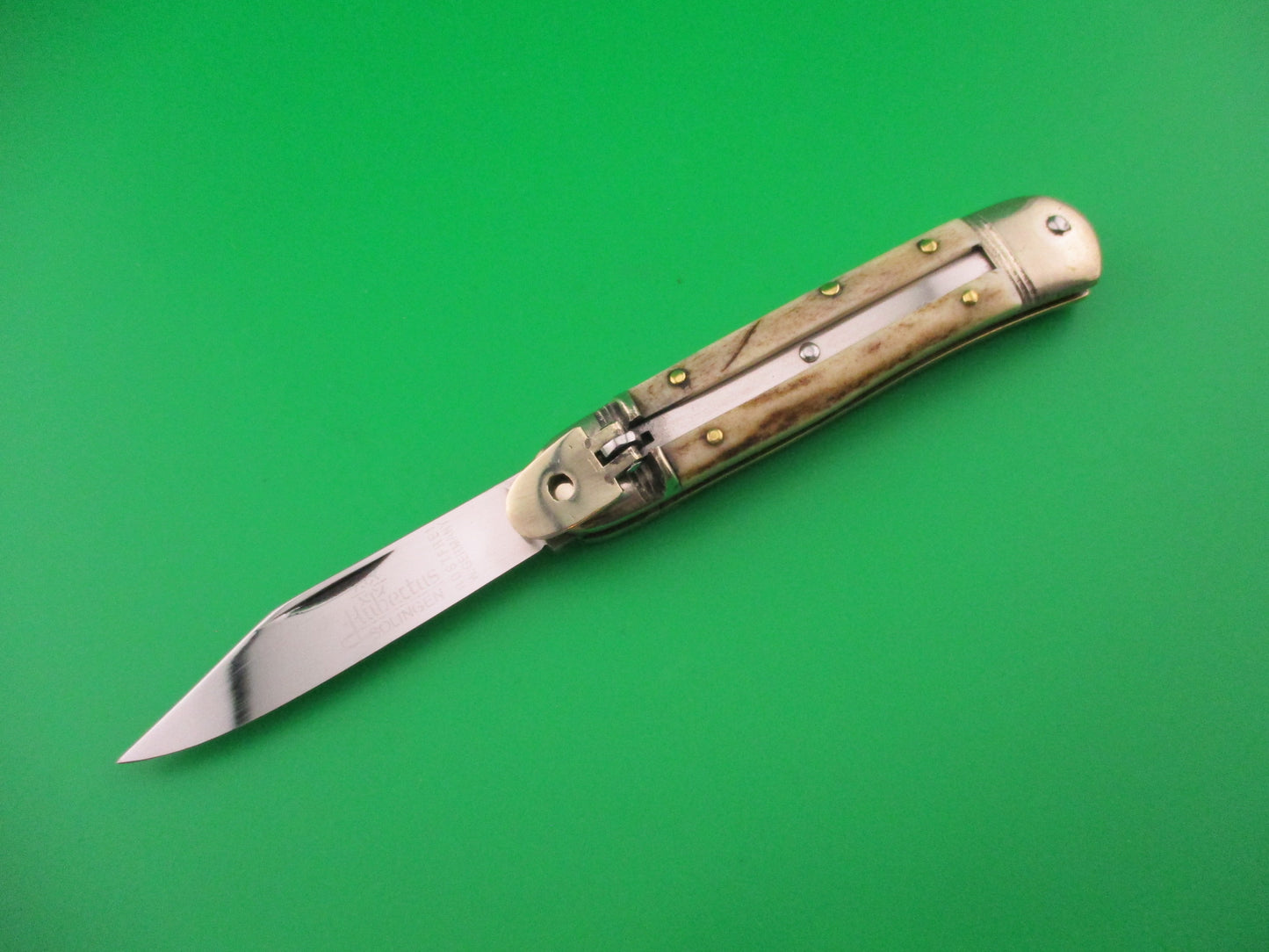 Hubertus 8cm West German Lever Liliput Stag vintage automatic knife