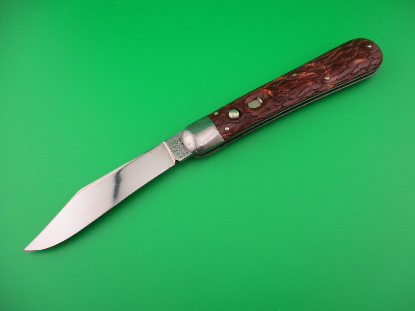 PRESTO Hunter #2000 Firebrick Wormgroove scales Vintage Schrade automatic knife