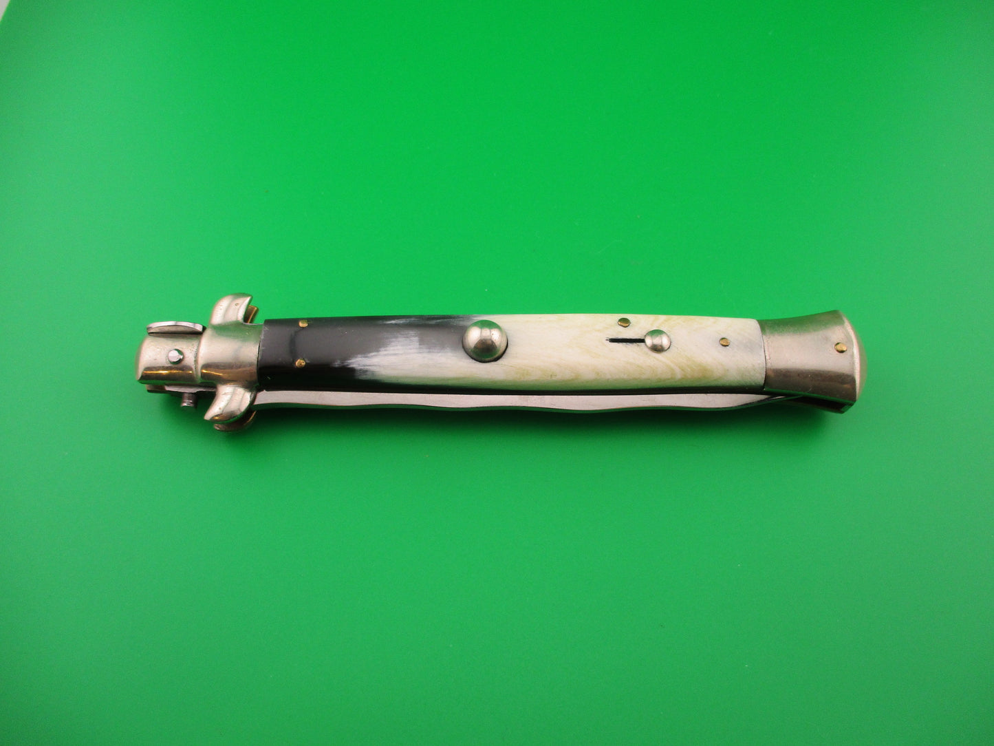 M ITALY INOX 28cm Italian Picklock 1950s Brazilian horn Kris blade automatic knife