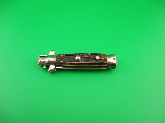 ROSTFREI 14cm Italian Stag stiletto Oreste Dibon swivel bolster automatic knife