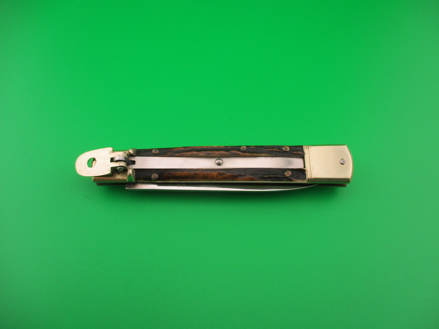 HUBERTUS SOLINGEN ROSTFREI 11cm West German Slimline Lever Stag automatic knife