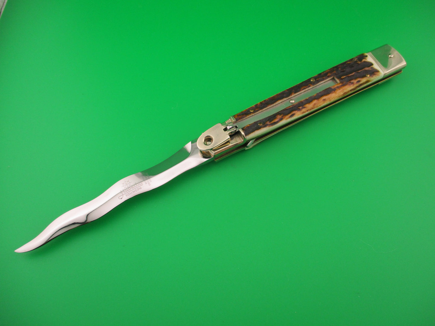 Hubertus 14cm German 10 inch open Slimline Stag KRIS blade Lever automatic knife