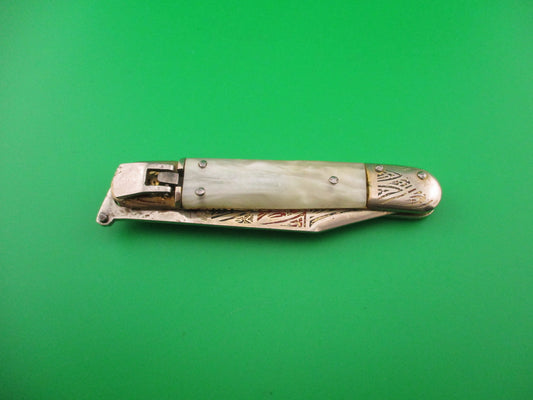 TOLEDO 17cm Spanish Vintage Pearl Lever Tourist automatic knife painted blade