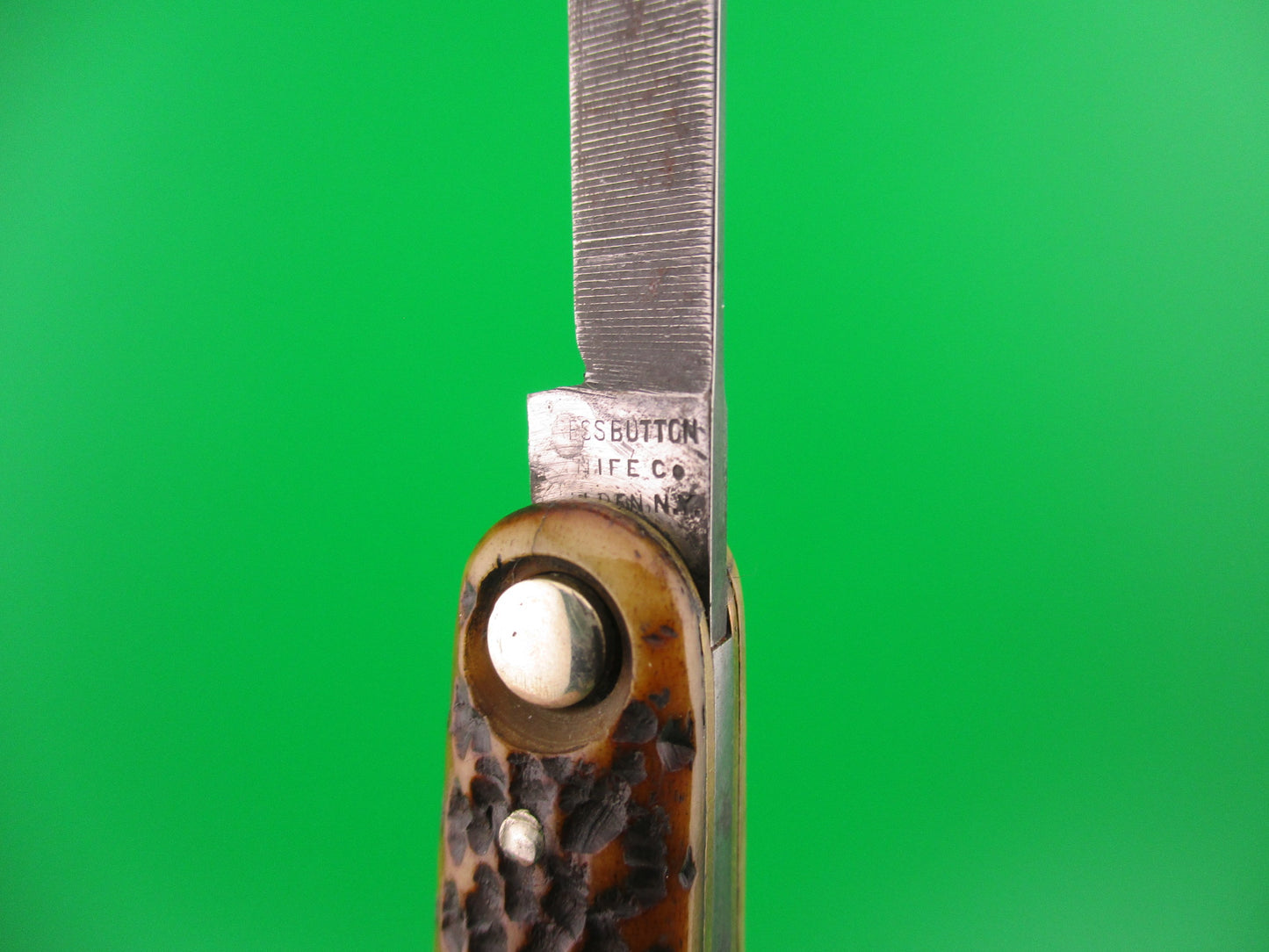 Press Button Knife Co Medium double bone switchblade knife model 100 w file blade