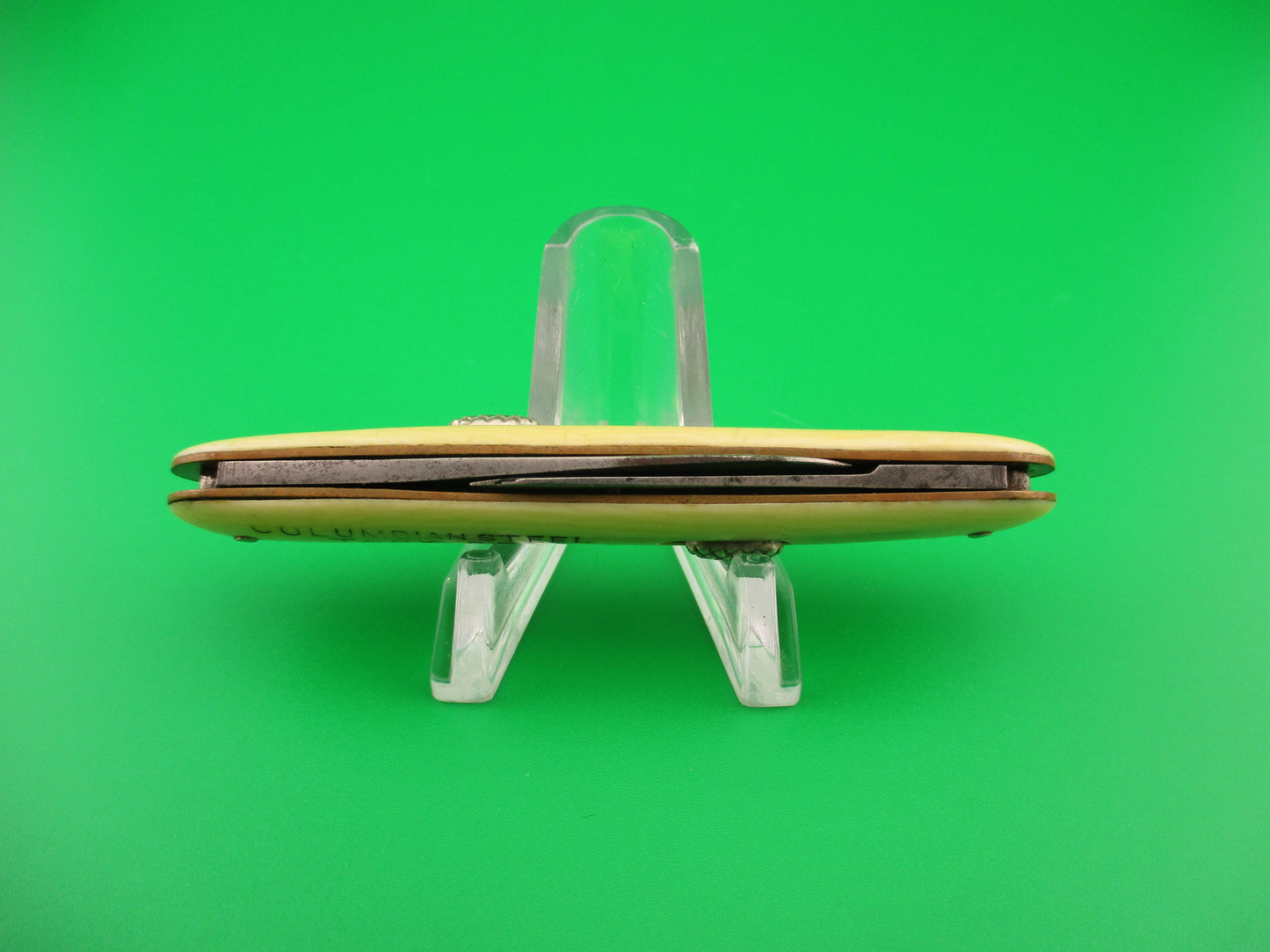 Flylock Double Ivory Celluloid Columbian Steel Tank Co automatic knife