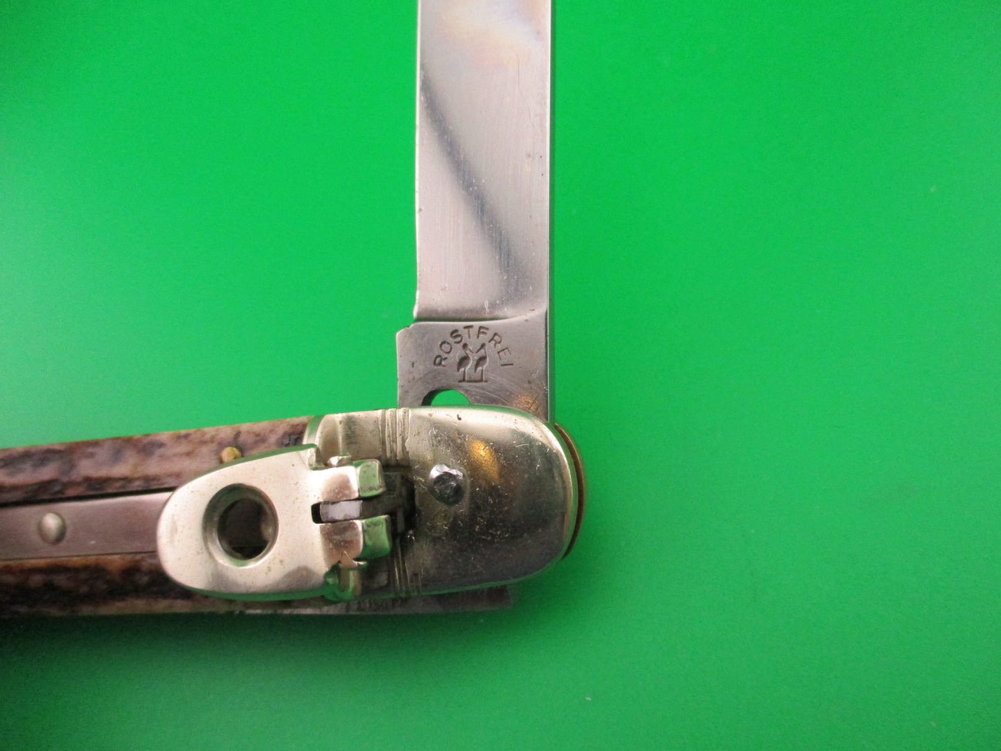 ROSTFREI KISSING CRANE 10cm German Lever Stag Vintage automatic knife