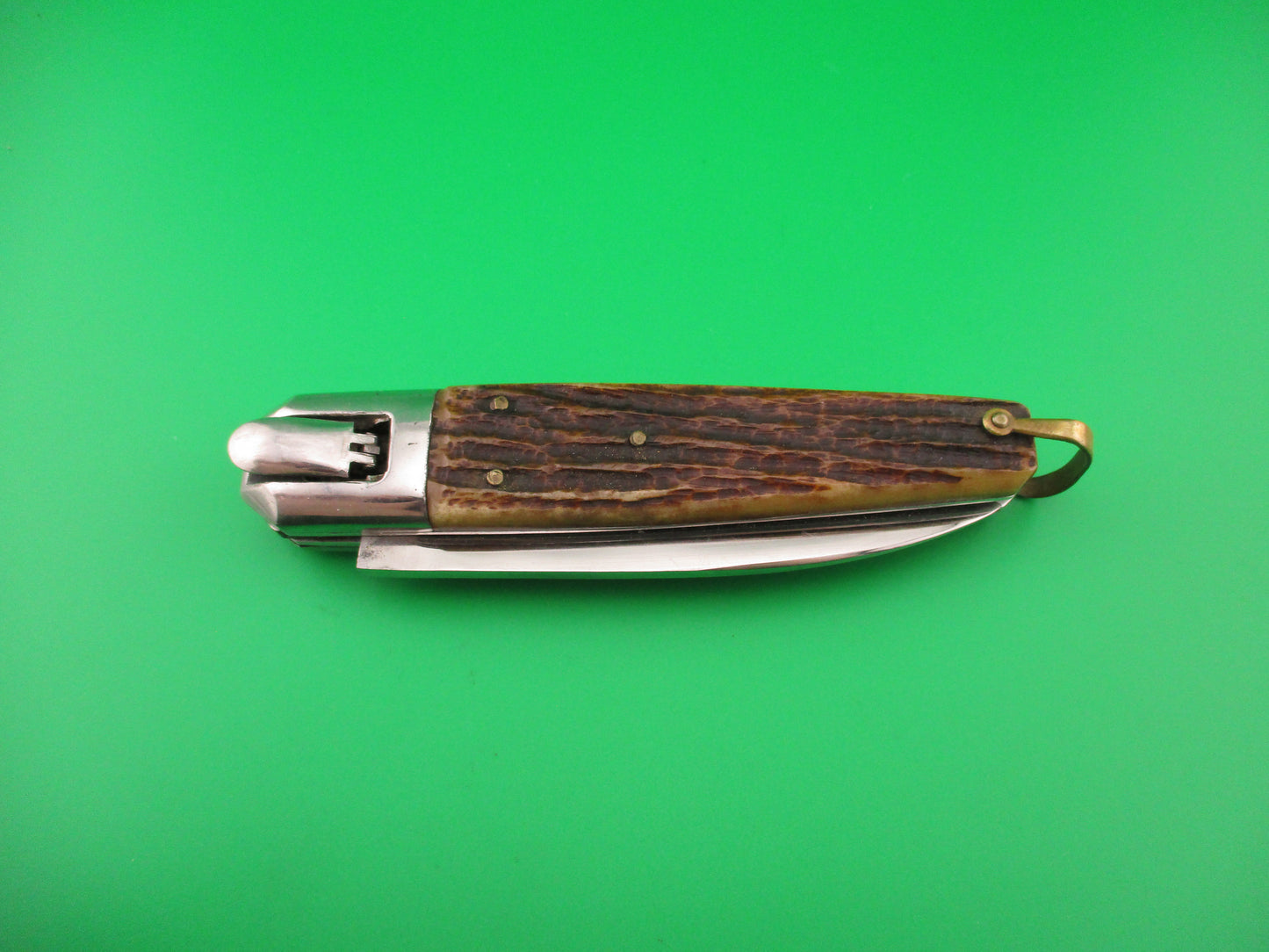 INOX 23cm French Coffin Lever Stag vintage automatic knife