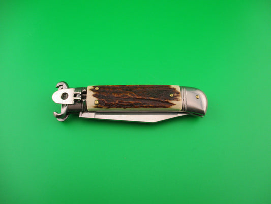 G.O.M. INOX 20cm Italian Shell Puller Stag Lever Johnny Cade style automatic knife