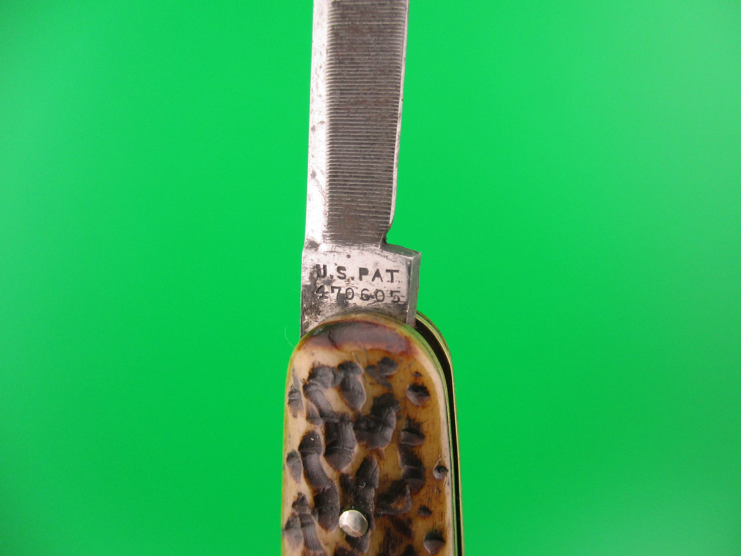 Press Button Knife Co Medium double bone switchblade knife model 100 w file blade