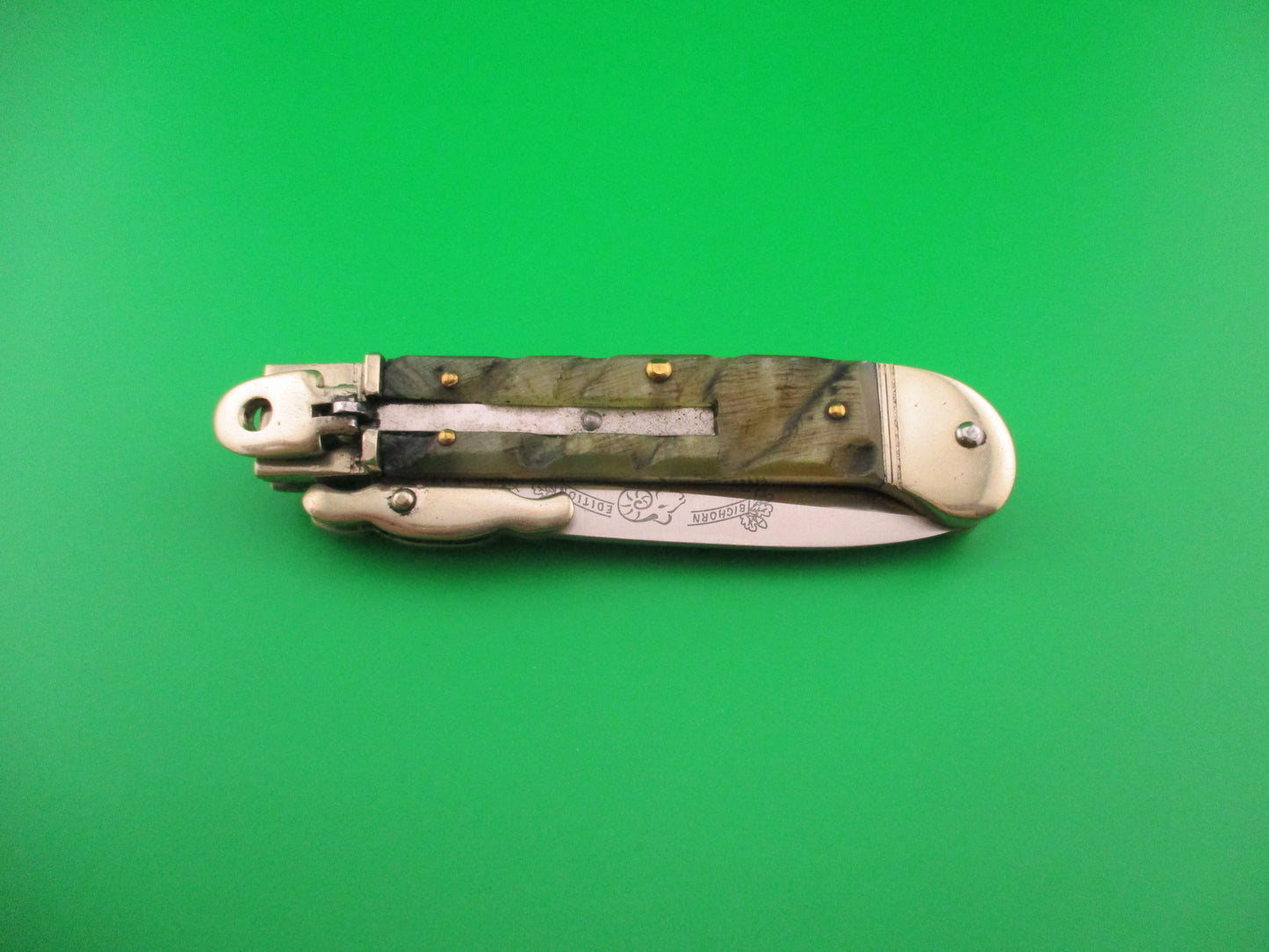 Pocket knife on a green background