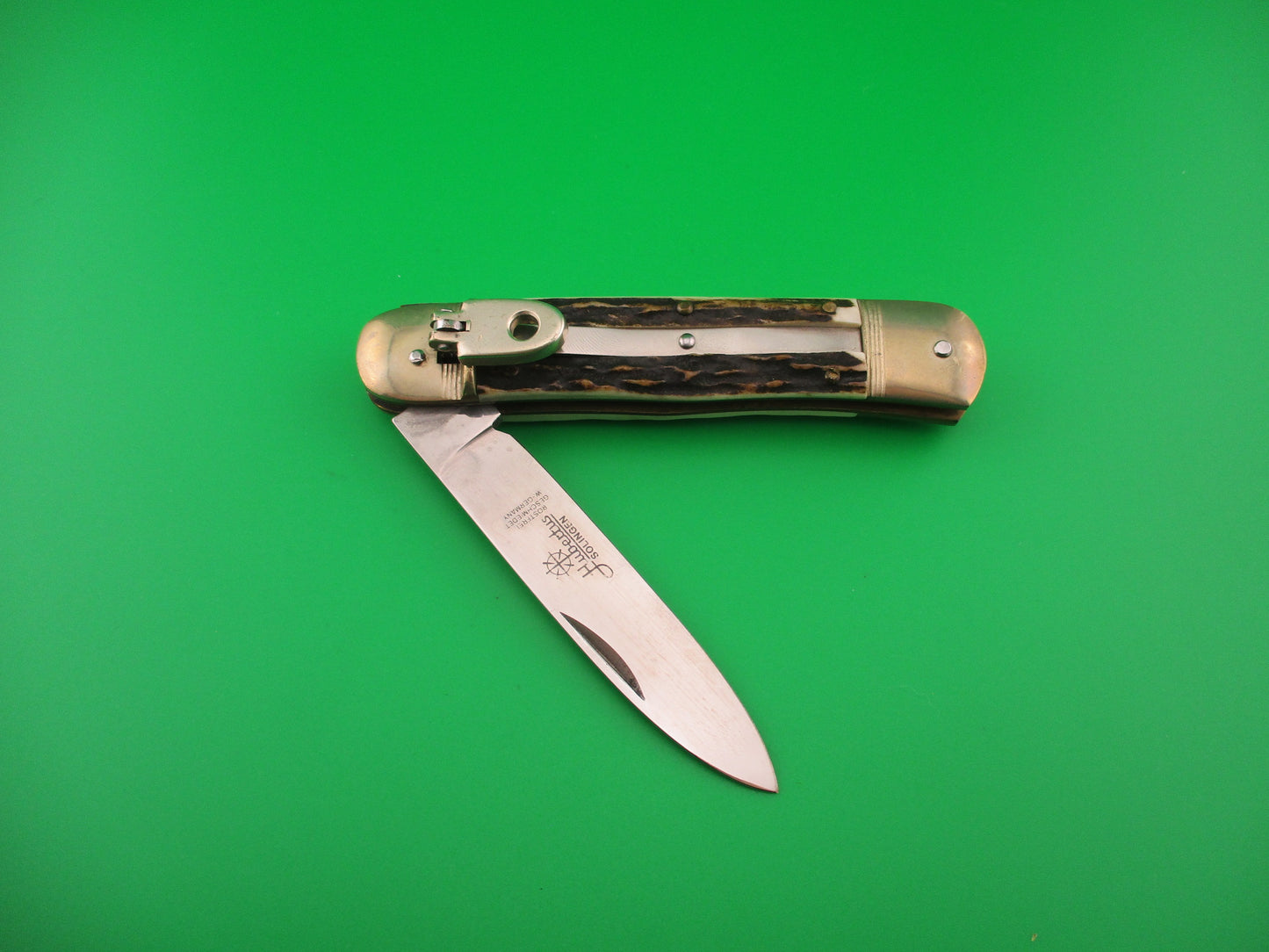 Hubertus SOLINGEN 11cm West German Lever Stag Camper automatic knife