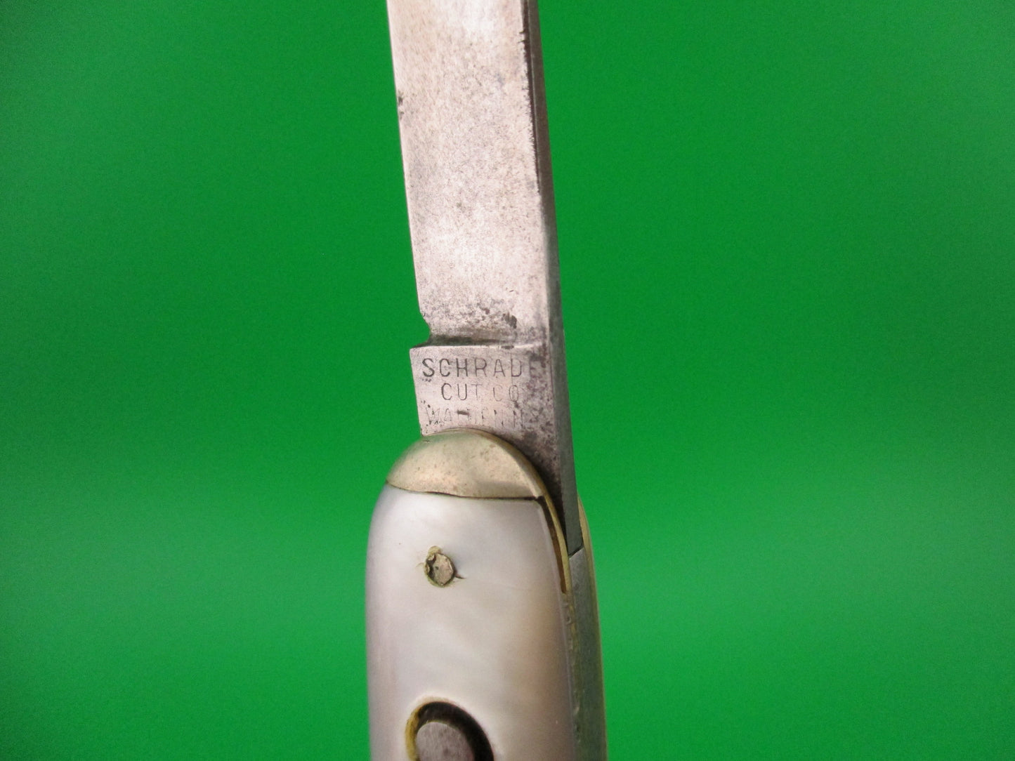 SCHRADE CUT CO WALDEN, NY Medium double Pearl 7416T Tip bolster file blade Book knife