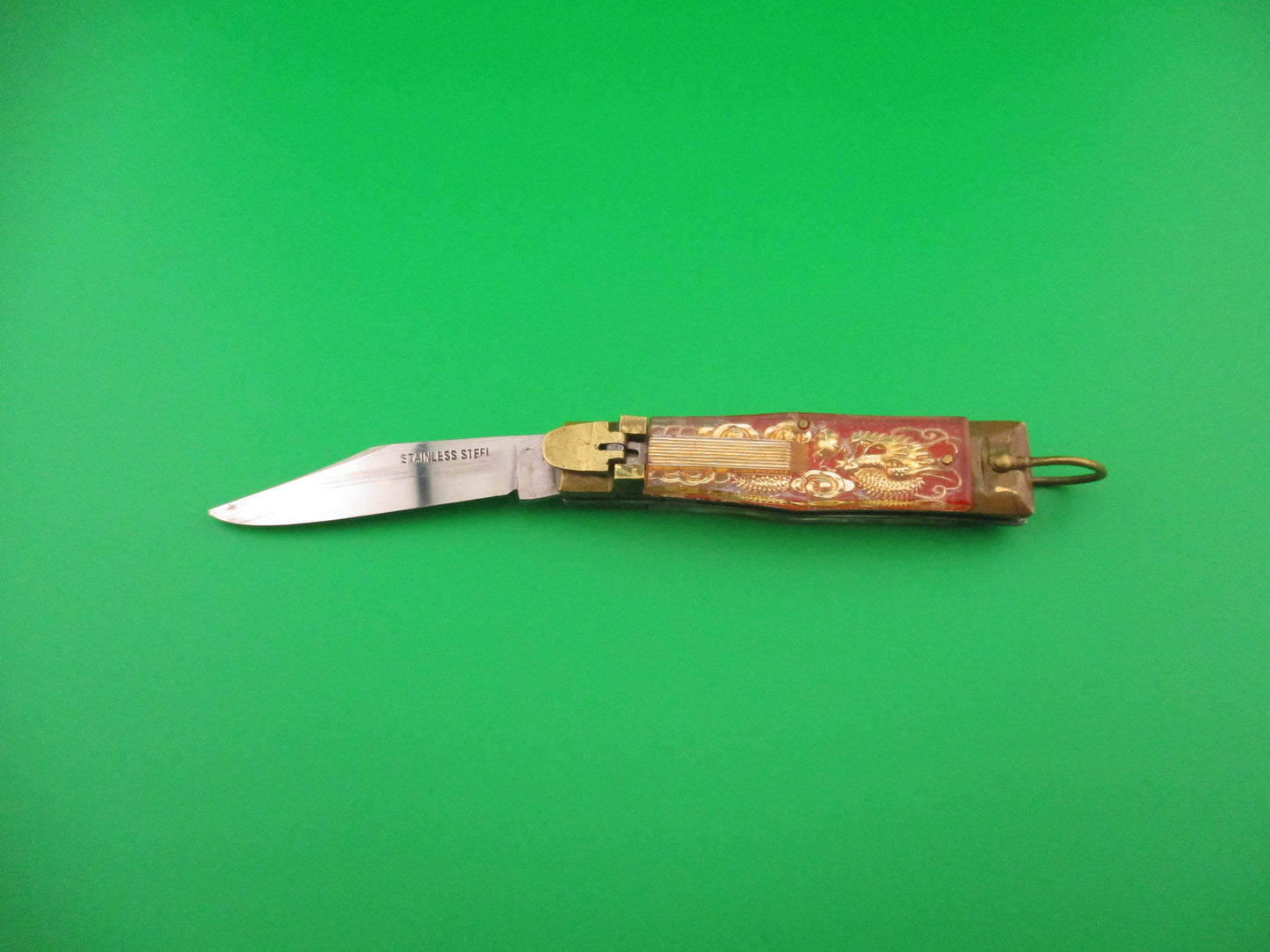 STAINLESS STEEL 16cm Japanese Vintage Bullfighter Red & Gold automatic knife